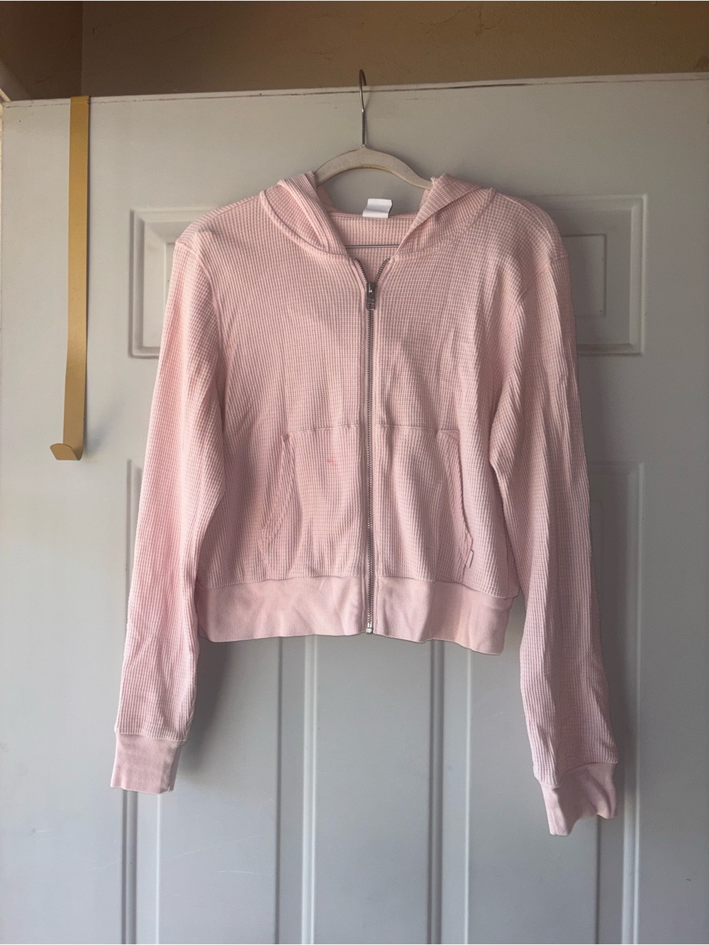 TNA pink waffle knit crop zip hoodie size M